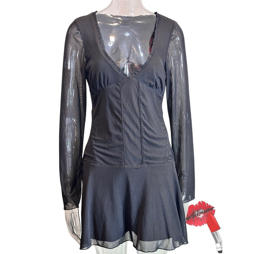 Tiger Mist‎ Mini Dress Womens Large Black Long Sleeve Club Whimsigoth
